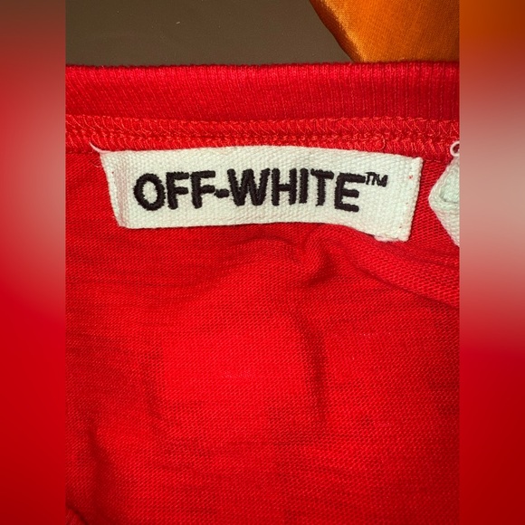 Authentic OFF-WHITE Red Brushed Diagonals Logo Long Sleeve Shirt Tee XL - Picture 6 of 9